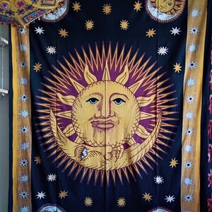 Celestial Sun Tapestry - Black and Gold